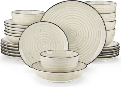Produktbild von Vancasso 24-teilig Porzellan Kombiservice, Tafelservice mit je 6 Speiseteller, Dessertteller, Suppenteller und Müslischalen, Vintage Optik