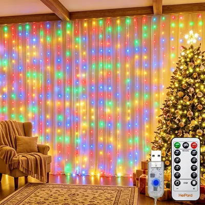 Lichtvorhang 3x2 m, 200 LED, mehrfarbig, USB, 8 Modi, Timer