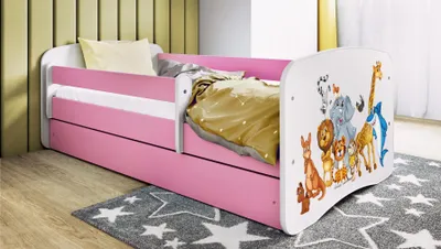 Produktbild von Kinderbett Jugendbett Tiere 70x140, 80x160, 80x180 cm - Komplettset mit Schublade & Rausfallschutz