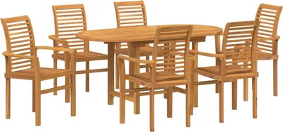 Produktbild von vidaXL Garten Essgruppe 7 stk. Braun Massivholz Teak