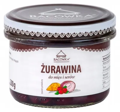 Zdjęcie produktu dla Super ŻURAWINA DO MIĘS I SERÓW BACÓWKA 200G (77% żurawiny błotnej)