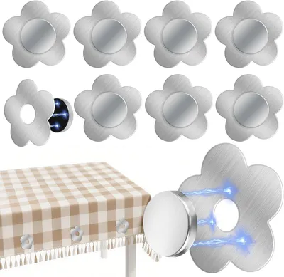 Imagen del producto de Clips para manteles de acero inoxidable, juego de 8 unidades, resistentes, con imanes, para uso en exteriores