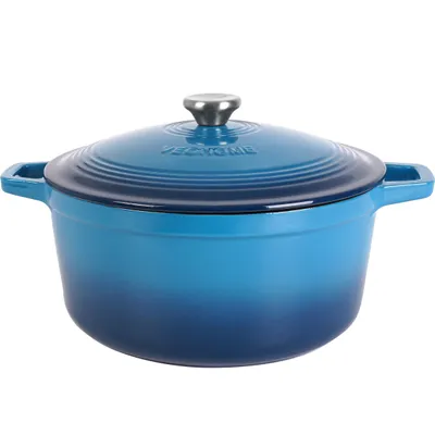 Produktbild von Schmortopf aus Gusseisen, 6 L, blau, grün, emailliert – für Induktion, Gas, Ofen – mit Deckelrelief – gleichmäßige Wärmeverteilung, ideal für Schmorge