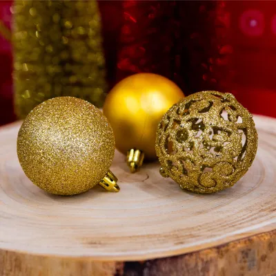 Image de Giftsome 60 Set de boules de Noël, Boules de Noël or, Décoration d'arbre de Noël, Pour l'intérieur et l'extérieur, Plastique, Mat, Brillant, Scintillant et Ouvert Ø6/7 cm