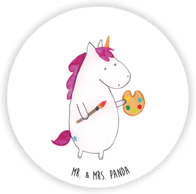 Produktbild von Mr. & Mrs. Panda magnet Einhorn Künstler - Weiß - Geschenk, whiteboardmagnet, für pinwand, Stift, Zeichnen, Englisch, Kühlschrankmagnet, Malen, Unicorn, rundmagnet, Welt