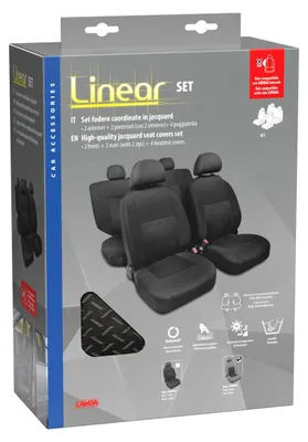 Immagine prodotto di Set coprisedili Lampa Linear per auto in tessuto jacquard nero/grigio universale