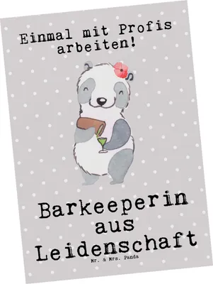 Produktbild von Mr. & Mrs. Panda Postkarte Barkeeperin Leidenschaft - Grau Pastell - Geschenk, Fotokarte, Kurs, Ausbildung, Bartender, Postkarten, Ansichtskarte, Ansichtskarten