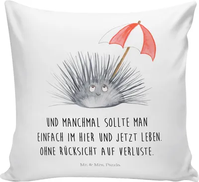 Produktbild von Mr. & Mrs. Panda Sofa Kissen Seeigel - Weiß - Geschenk, für, Hier und Jetzt, Achtsamkeit, Meer, Lebe, Selbstakzeptanz, kuschelkissen 40x40, Kuschel, Leben, Weiches