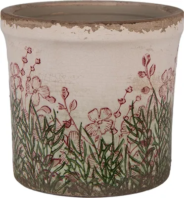 Image de Clayre & Eef Pot de fleurs Ø 13x12 cm Beige Céramique Fleurs