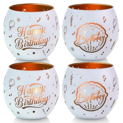 Immagine prodotto di Candele portacandele in vetro, set da 4, colore bianco, con decorazione a forma di palloncino, ideali per la decorazione della tavola, perfetti come regalo per un compleanno