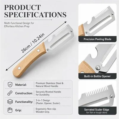 Produktbild von 2 Gemüseschäler – 3-in-1-Schäler aus Edelstahl – ergonomischer Holzgriff