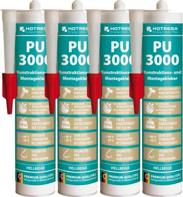 Produktbild von HOTREGA Polyurethan3000 Konstruktions- und Montagekleber 4x 310ml, Kraftkleber, Einkomponentenkleber, Schnellkleber