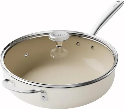 Produktbild von Bratpfanne mit Deckel 28cm, Antihaft Keramik, Induktion, Backofenfest, Spülmaschinenfest, Beige
