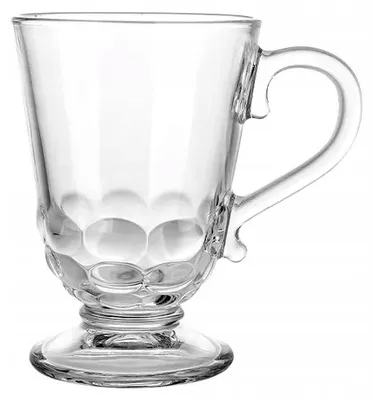 Produktbild von Latte Macchiato Glasbecher auf Fuß mit Henkel, geprägt, 320 ml, 1 Stück