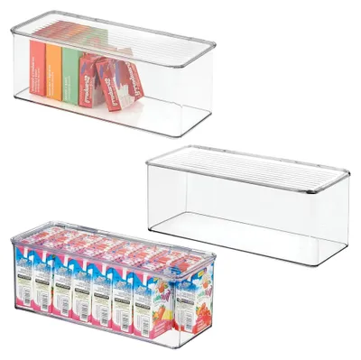 Produktbild von iDesign Kunststoff-Aufbewahrungsbox, stapelbar, mit Klappdeckel, für Küche, Bad oder Büro, transparent, 3 Stück