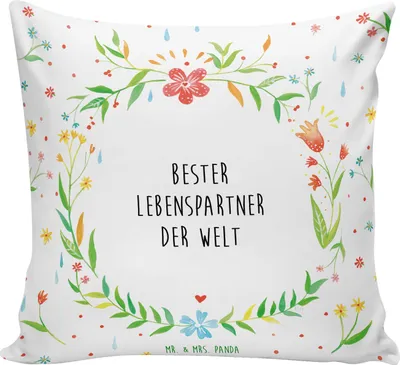 Produktbild von Mr. & Mrs. Panda kissen bedruckt Lebenspartner - Weiß - Geschenk, 40x40, Sofa, Liebe, Ehepartner, Freund, Partner, kuschelkissen, Ehemann, Deko, für, Dekokissen