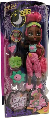 Obrázok produktu pre Mattel GTH03 Cave Club Fernessa Sleepover prehistorická módna bábika 25 cm s kaderníckou maskou na spanie s príslušenstvom