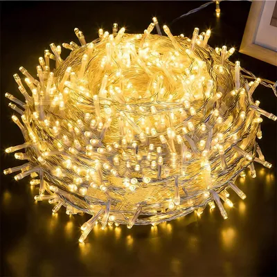 Zdjęcie produktu dla 50M 400LEDs 8 trybów lampek choinkowych, zasilanie, timer, funkcja pamięci, lampki choinkowe LED, oświetlenie ogrodu choinkowego, ciepła biel