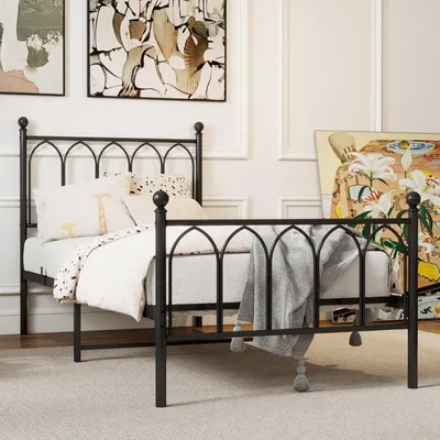Produktbild von STILVORA Metallbett Schwarzes  90x200 cm,Jugendbett mit MDF-Kopfteil, Einzelbett mit Lattenrost, modernes Design, 27 cm Bodenfreihei, ohne Matratze