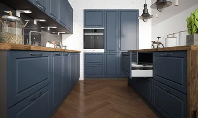 Produktbild von Küchenblock 260x160x180cm grau / stahlblau Matt lackiert Küchenzeile Landhaus U-Form