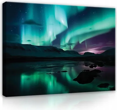 Obrázek produktu pro Plátno obraz aurora borealis krajina hory polární záře modrá tyrkysová 100x70 cm velký moderní obraz na plátně plátno obraz nástěnný obývací pokoj ložnice