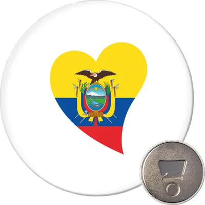 Produktbild von Huuraa Magnet Ecuador Flagge Herz 59mm Kühlschrankmagnet rund Flaschenöffner Geschenkidee