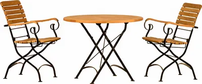 Produktbild von Bistro Sitzgruppe Teakholz aus 2 Armlehnstühlen + 1 Klapptisch rund 90 cm edles Möbel Set für Garten Terrasse Balkon