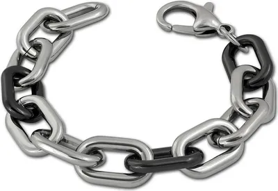 Image de Amello bracelet en acier inoxydable céramique gros maillons dames argent noir ESAX19S1