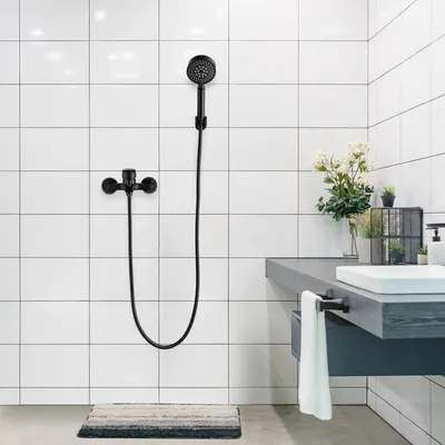 Produktbild von Auralum klassisch Badewanne Duschset, schwarze Badewannenarmatur mit 5 Funktionen Handbrause, robustes Duschsystem für Badewanne & Badezimmer