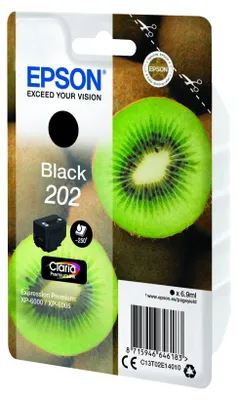 Productafbeelding van Epson Kiwi Singlepack Zwart 202, Claria Premium inkt, Standaard opbrengst, Zwart, Pigmentinkt, 6,9 ml, 1 stuk, 250 pagina's.