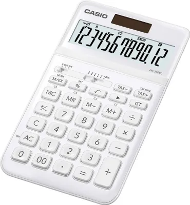 Produktbild von Casio JW-200SC, Desktop, Einfacher Taschenrechner, 12 Ziffern, Display klappbar, Batterie/Solar, Weiß