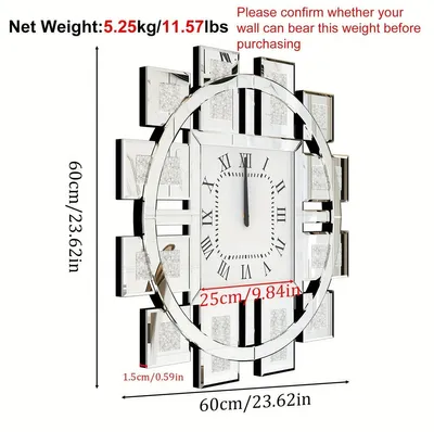 Produktbild von Runde Wanduhr - Spiegeluhr - Kristalluhr - Diamantenuhr - Glasuhr - Durchmesser 60 cm