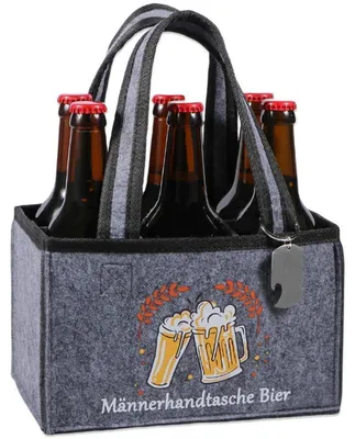Produktbild von Flaschenträger aus Filz für 6 Flaschen mit Flaschenöffner 24x15x15cm