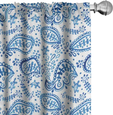 Image de ABAKUHAUS Rideaux Paisley, voilages, motif méditerranéen avec fleurs et feuilles peintes à la main à l'aquarelle, 2 pièces 75 x 245 cm, bleu et blanc