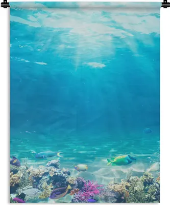 Produktbild von MuchoWow® Wandteppich Wandbehang Unterwasserwelt - Meerestiere - Wasser - Korallen - Blau 120x160 cm Tapisserie Dekoration Wandtuch - Wohnzimmer - Moderne
