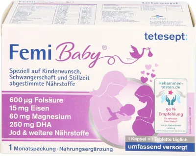 Image de tetesept Femi Baby gélules + comprimés en cas de désir d'enfant, de grossesse et d'allaitement, 60 pcs. emballage combiné