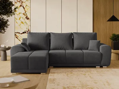 Produktbild von GrainGold Ecksofa L-Form Links Monti - Ecksofa mit Schlaffunktion und Bettkasten - Moderne Ecksofa, Wohnzimmer Ecksofa - Eckcouch Dunkelgrau (Monolith 95)