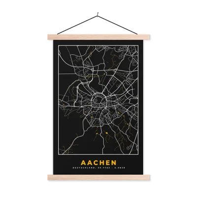 Produktbild von MuchoWow® Textilposter Aachen - Gold - Stadtplan - Karte - Deutschland 40x60 cm mit holzfarbenen Rahmen - Poster