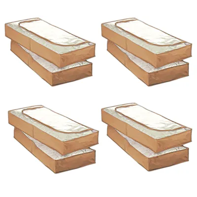 Produktbild von 8er Pack Unterbettkommode 103x45x15cm Beige Unterbettbox Unterbett Aufbewahrung Kommode Bett Aufbewahrungstasche