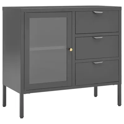 Zdjęcie produktu dla Komoda, antracytowa, 75x35x70 cm, stal i szkło hartowane