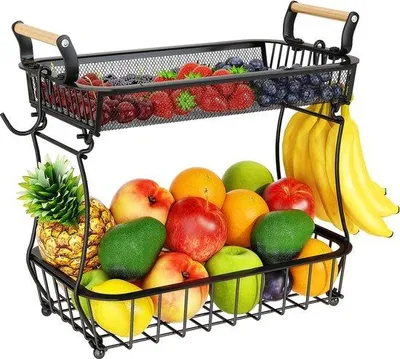Produktbild von Schwarze 2-lagige Fruchtschale mit Bananenhängern, groß, Metall