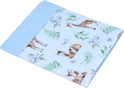 Produktbild von Babydecke Waffelpiqué Baumwolle Kuscheldecke Kinderwagendecke - 07. Reh + Blau