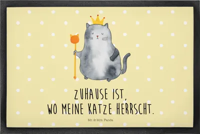 Produktbild von Mr. & Mrs. Panda Schmutzfänger Katze König 40 x 60 cm - Gelb Pastell - Geschenk, Türmatte, Gummimatte, Umzug, Katzen, Fussmatte, Cats, Haha, Schmutzfangmatte, fußmatte