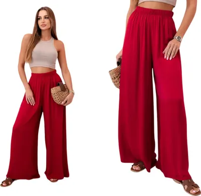Immagine prodotto di Pantaloni da donna color borgogna a gamba larga e vita alta