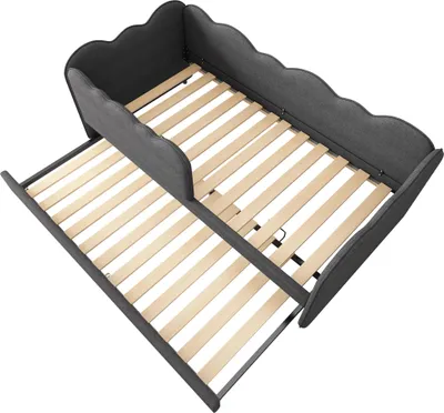 Produktbild von okwish L-förmig Daybett 90x190 Schlafsofa ohne Matratze,Kinderbett mit Ausziehbett,Tagesbett in Wolkenform mit Lattenrost,aus Leinenmaterial,Grau