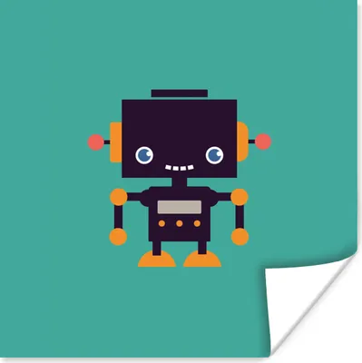 Produktbild von MuchoWow® Poster Roboter - Gesicht - Antenne - Blau - Jungen 50x50 cm - Wohnzimmerdekoration