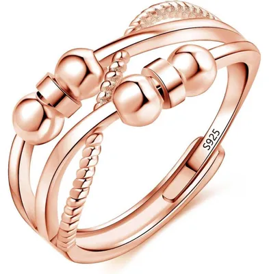 Immagine prodotto di Anello antistress in argento sterling 925 placcato in oro rosa, regolabile, con 6 perline