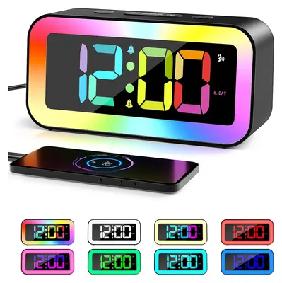 Produktbild von RGB LED-Digitalwecker mit Farbwechsel-Nachtlicht, Doppelalarm, Schlummerfunktion und einstellbarer Helligkeit - B
