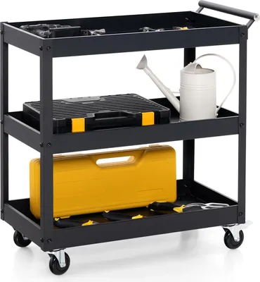 Produktbild von GOPLUS 3-stöck. Werkzeugwagen, Werkstatt Rollwagen mit 4 Universalrollen & seitlichem Handtuchhaltergriff, rollender Servicewagen für Garage (Schwarz)
