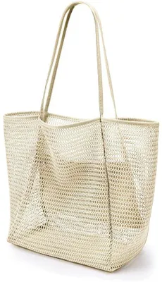 Produktbild von Nylon-Mesh-Beach-Tas, opvouwbaar, schoudertas, 23 Liter, Strand- und Urlaubsetas, weiß
